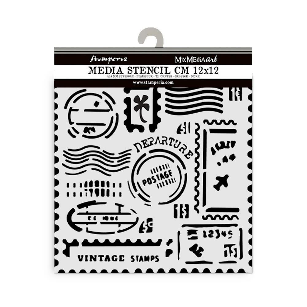 Stamperia Stencil 12cm x 12cm - Art Of Travelling Stamps