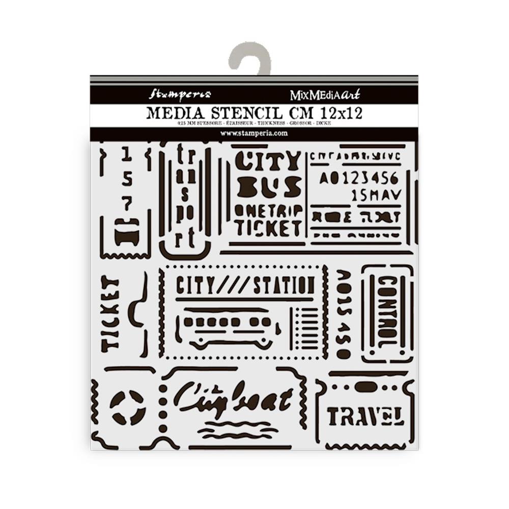 Stamperia Stencil 12cm x 12cm - Art Of Travelling Tickets
