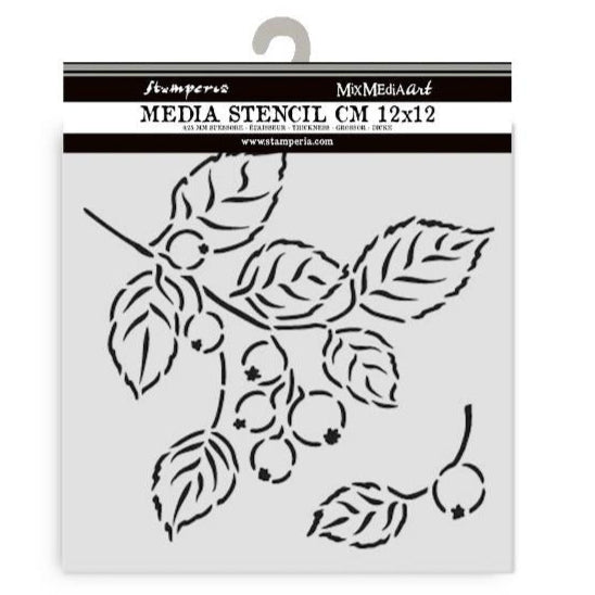 Berries and leaf stencil used to paint or ink images onto desired material.