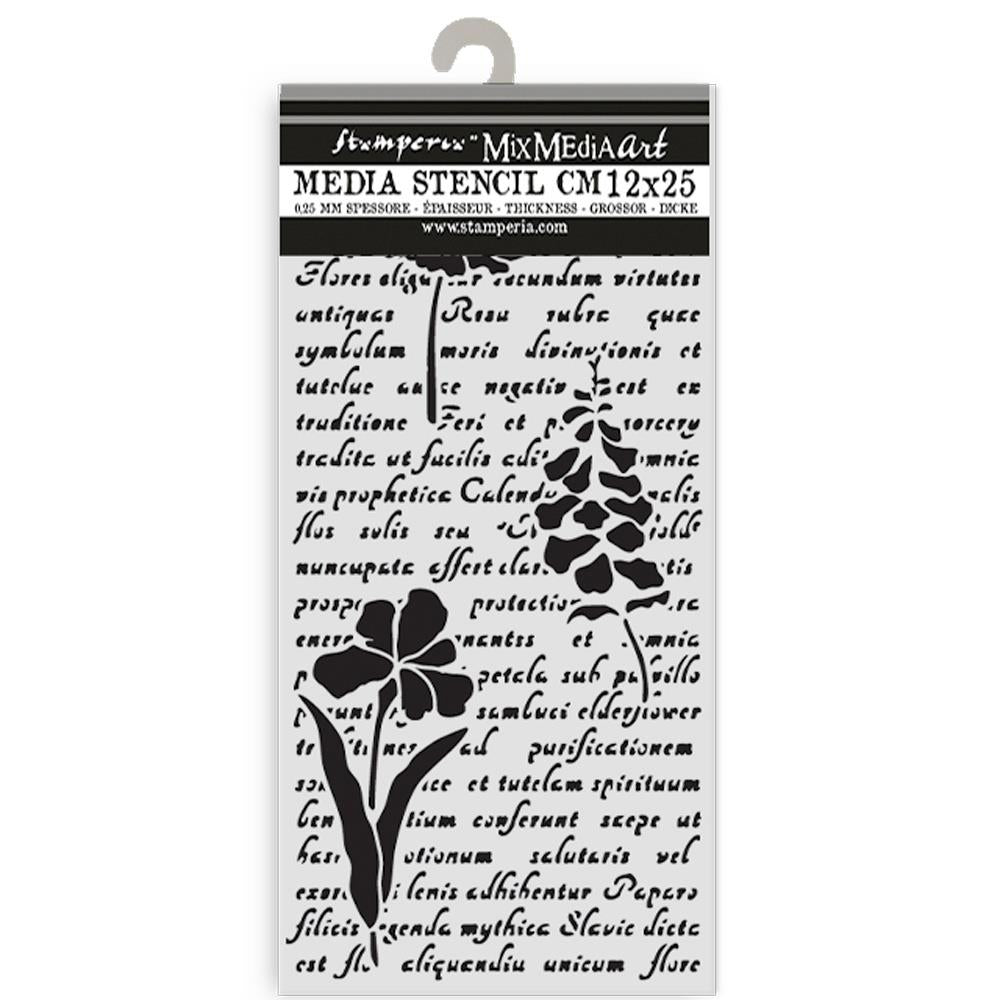 Stamperia Stencil 12x25cm - Herbarium Silvae Letter with Flowers