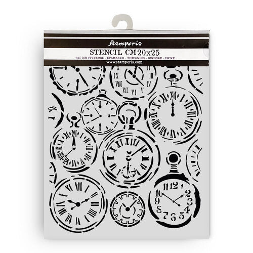 Stencil with clock designs on a white background