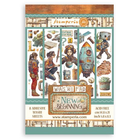 Stamperia washi pad packaging with various illustrations on a white background