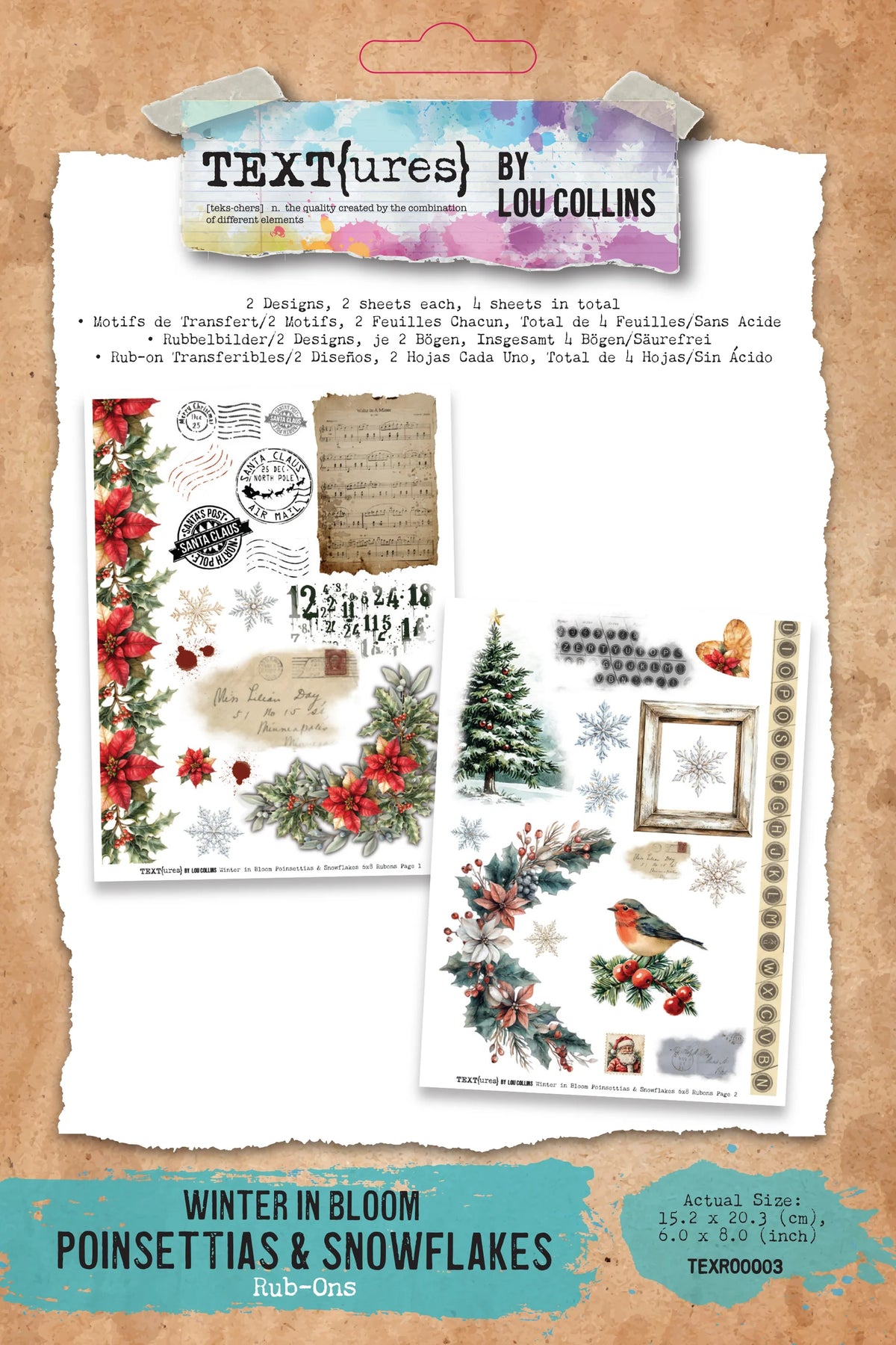 TEXT(ures) Rub-Ons - Winter in Bloom - Poinsettias & Snowflakes