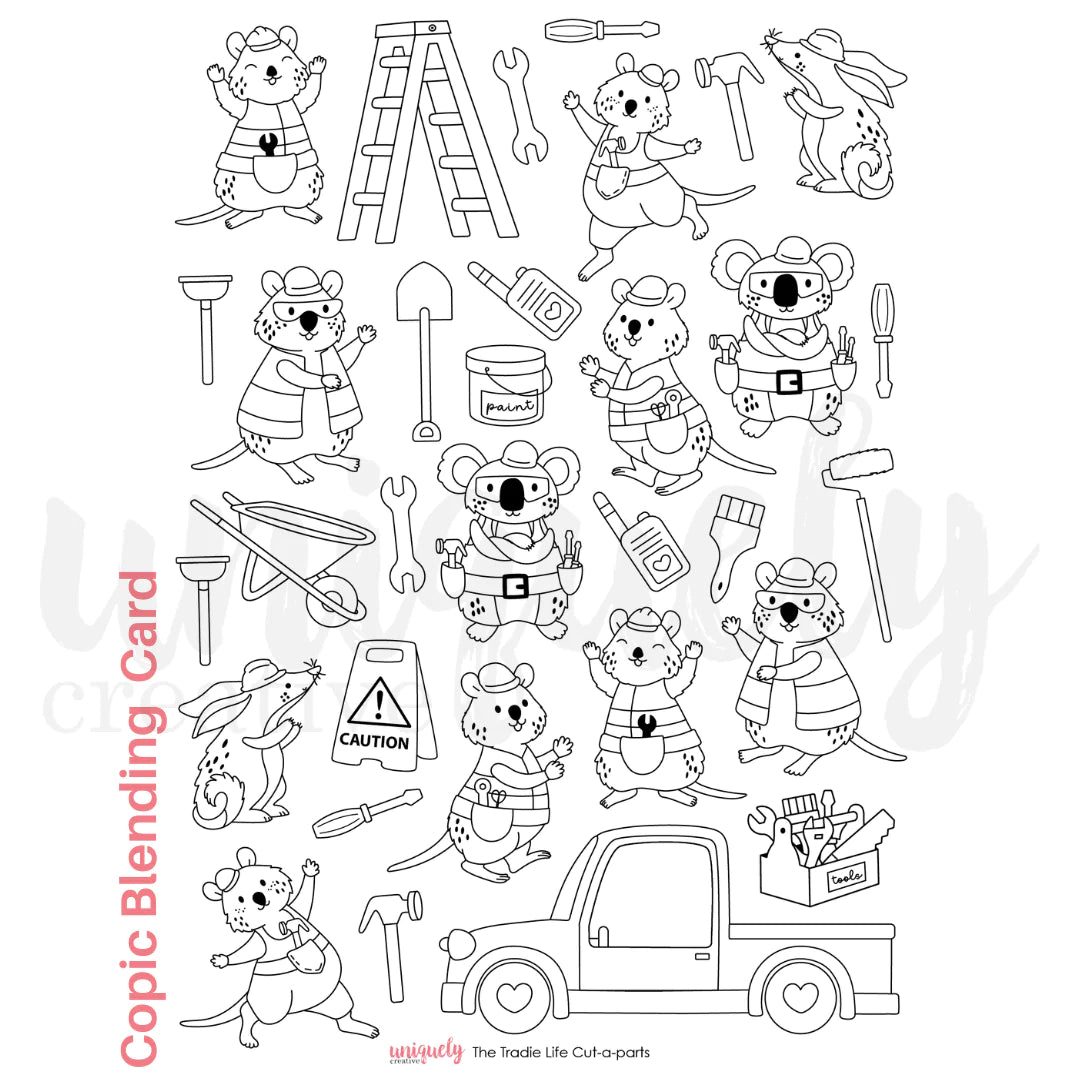Uniquely Creative - The Tradie Life Copic Blending Card Cut-a-part Sheet