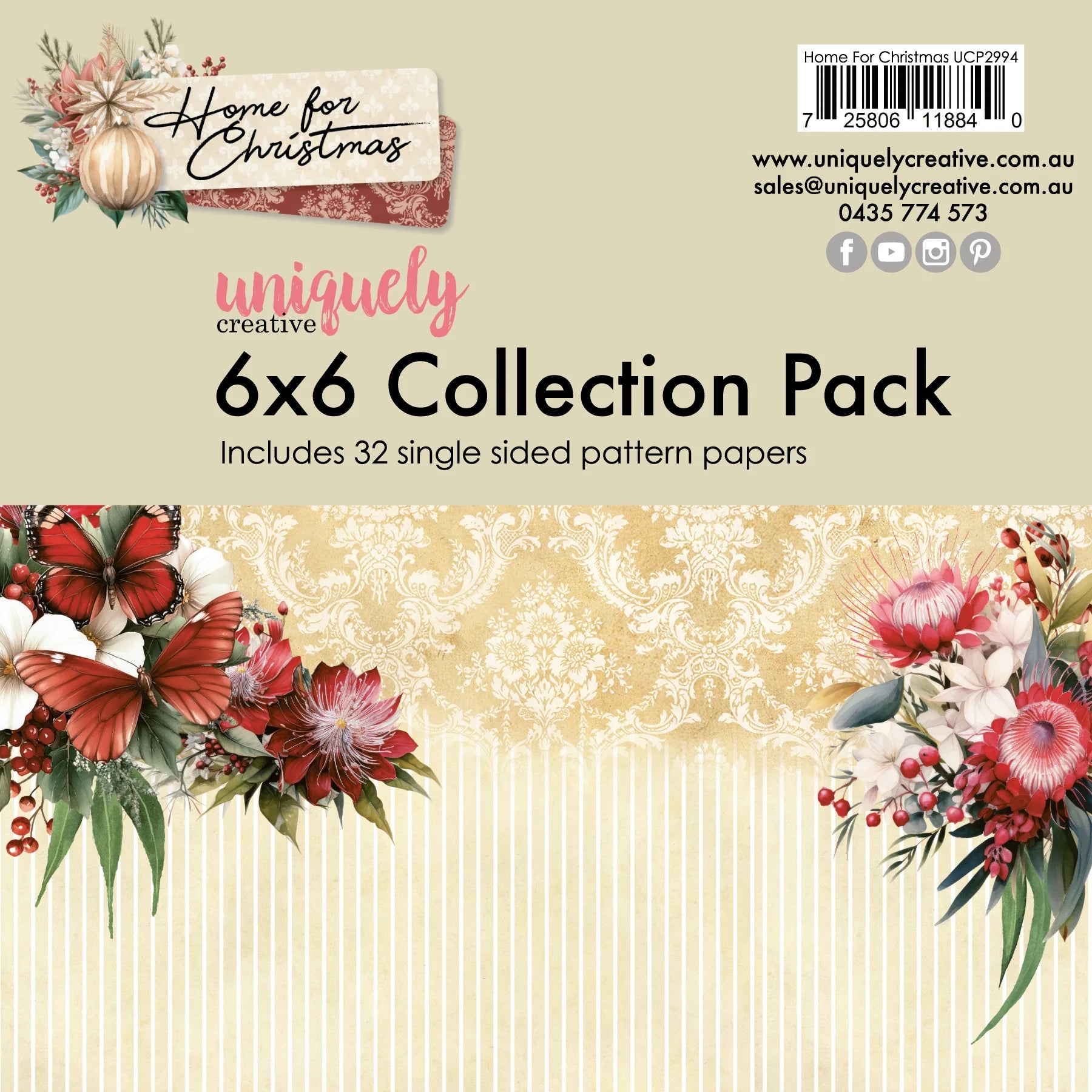 Uniquely Creative Home For Christmas 6x6 Collection Pack with 32 single-sided festive papers