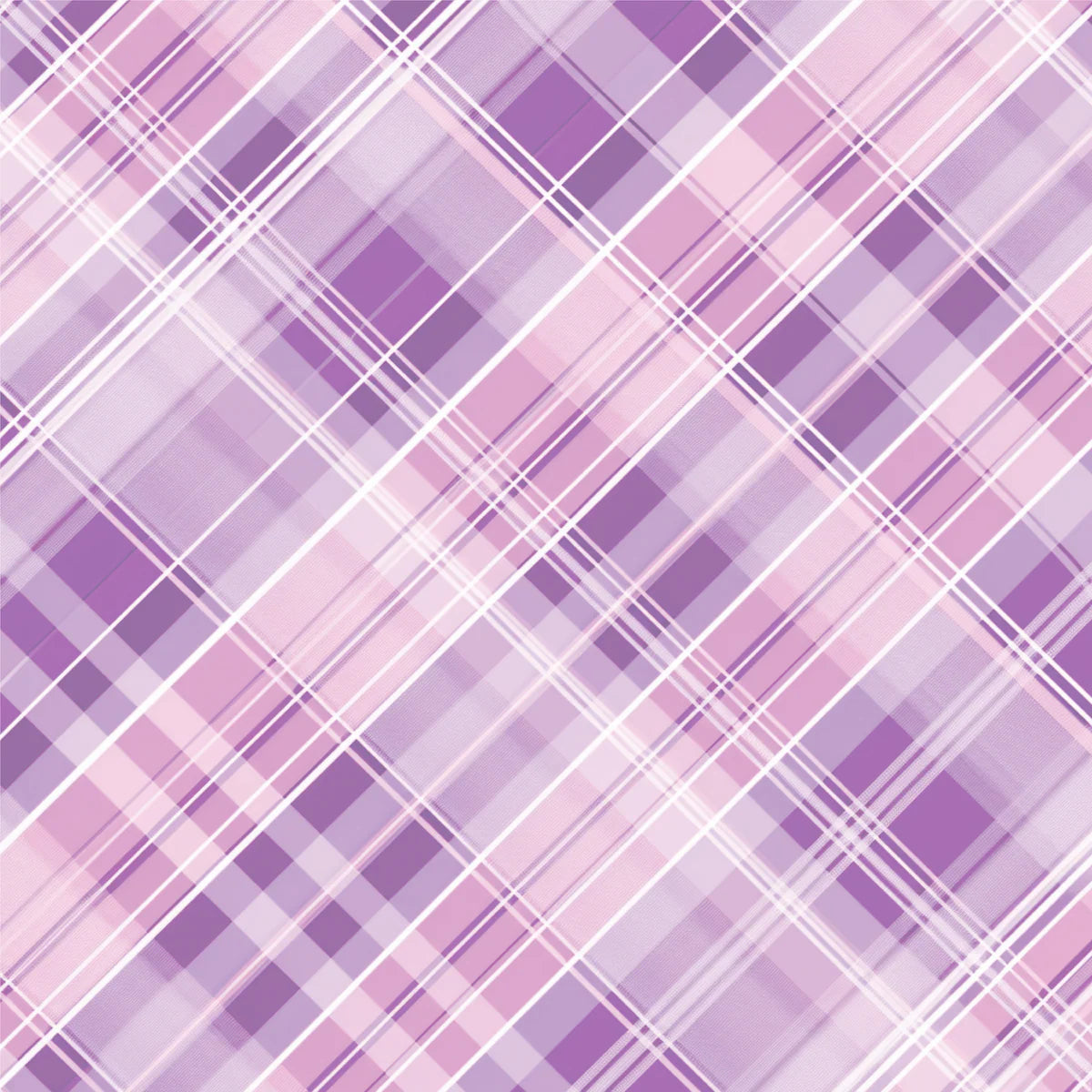 Plaid pattern with shades of purple and pink on a white background