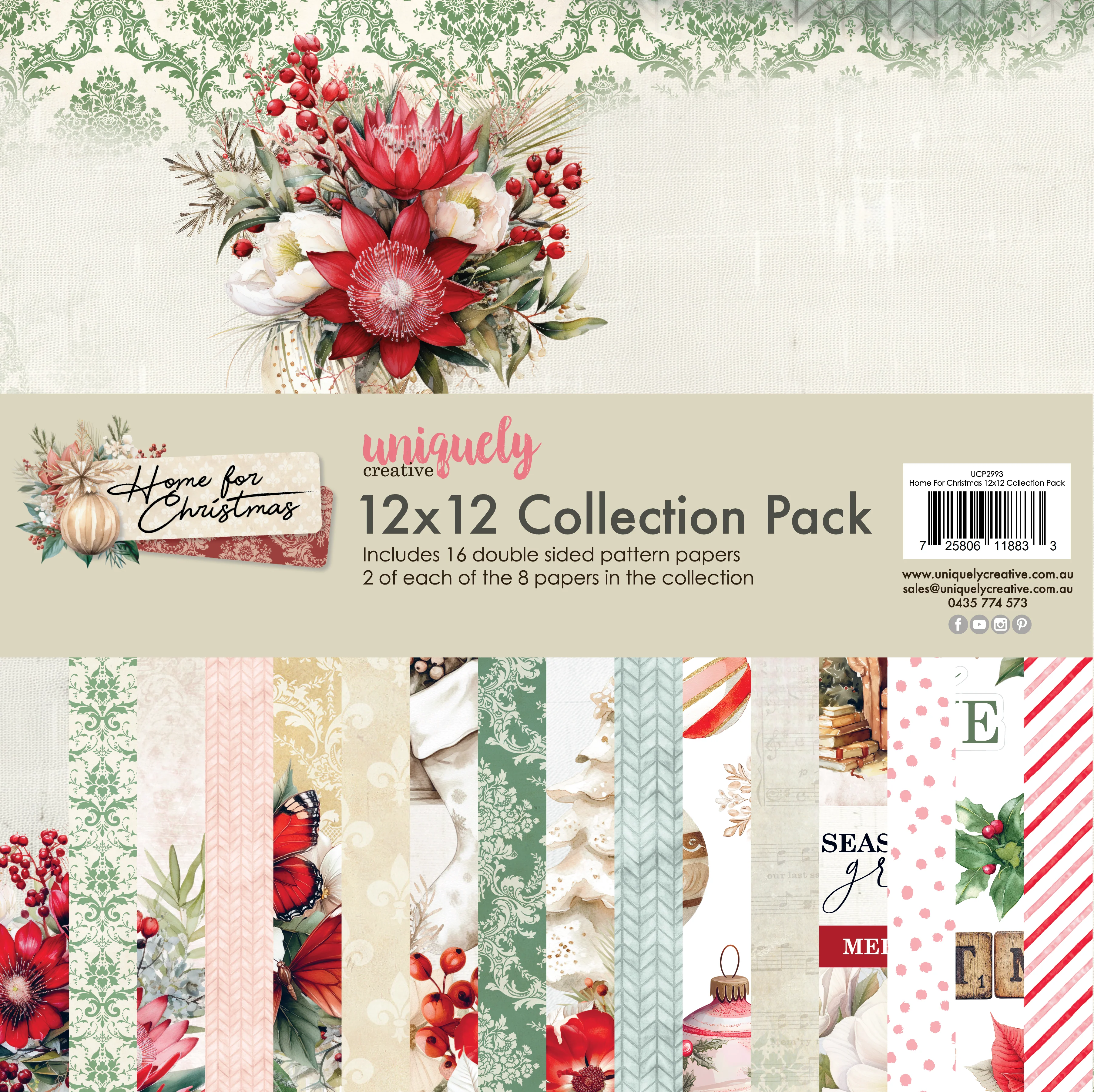 Uniquely Creative Home For Christmas 12x12 Collection Pack with 16 double-sided festive papers