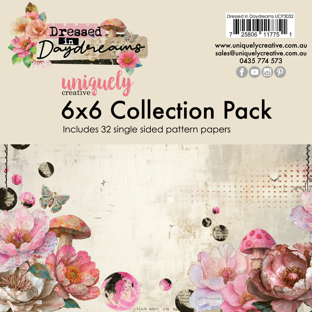 6x6 Collection Pack by Uniquely Creative with floral and mushroom designs on a beige background.