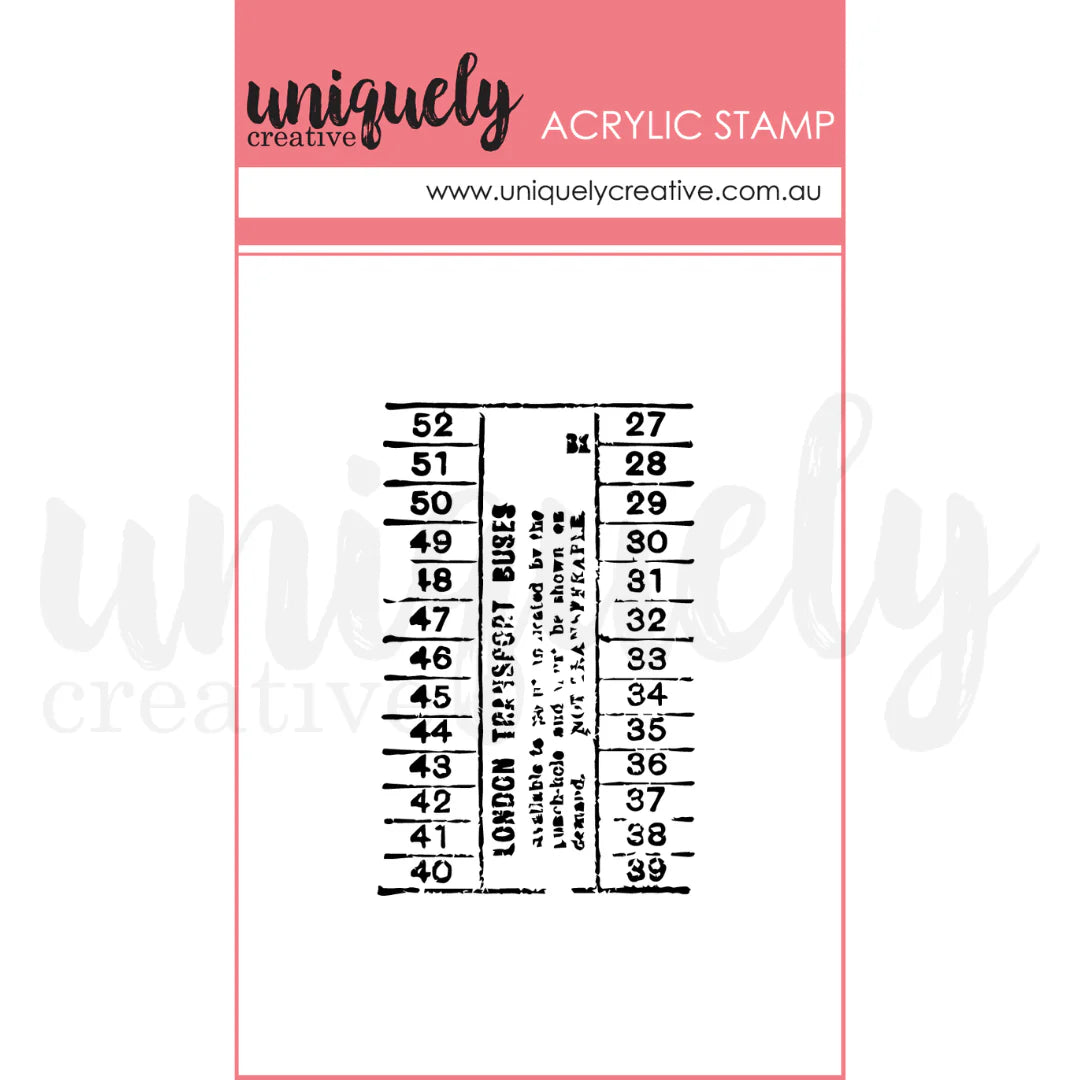 Uniquely Creative - Acrylic Mini Mark Making Stamp - Vintage Bus Ticket