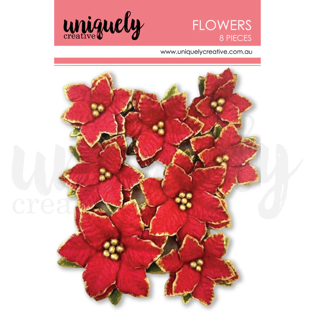 Uniquely Creative Christmas Poinsettia Flowers pack of 8 in assorted sizes for holiday crafts and scrapbooking