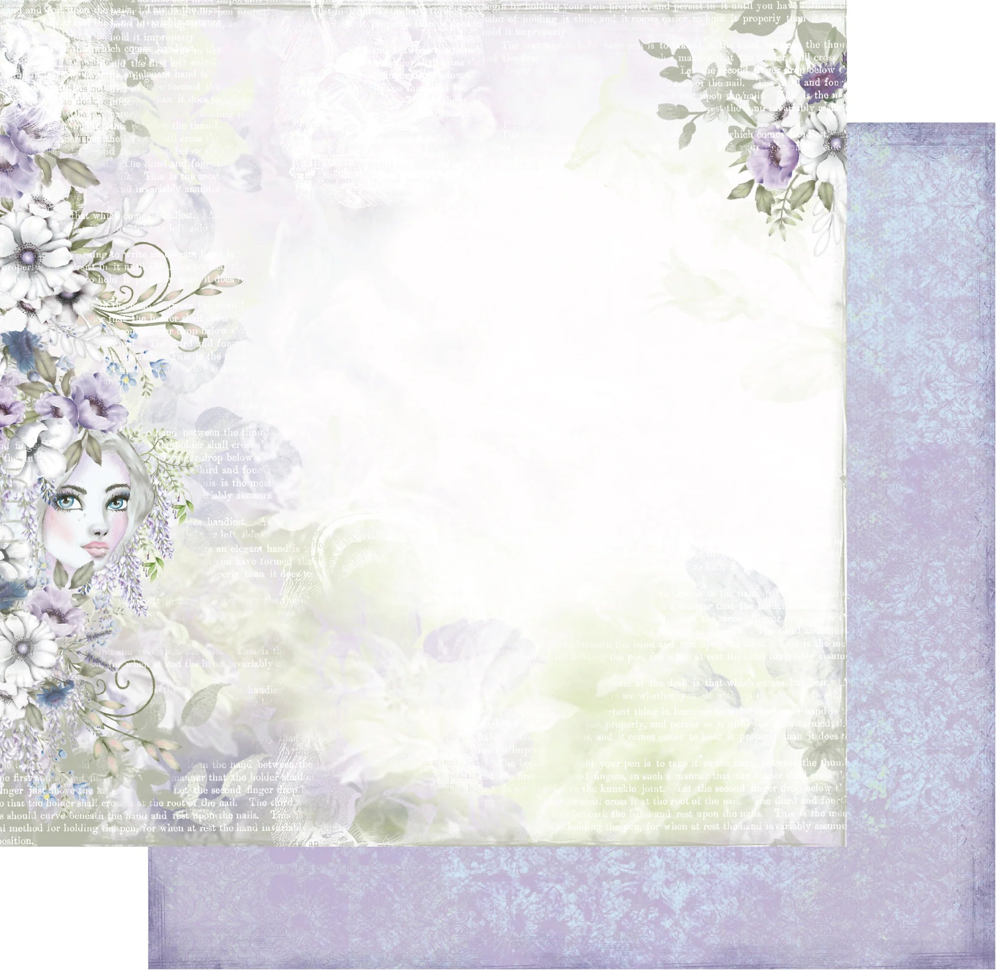 Decorative paper sheet with floral design and face on a white background
