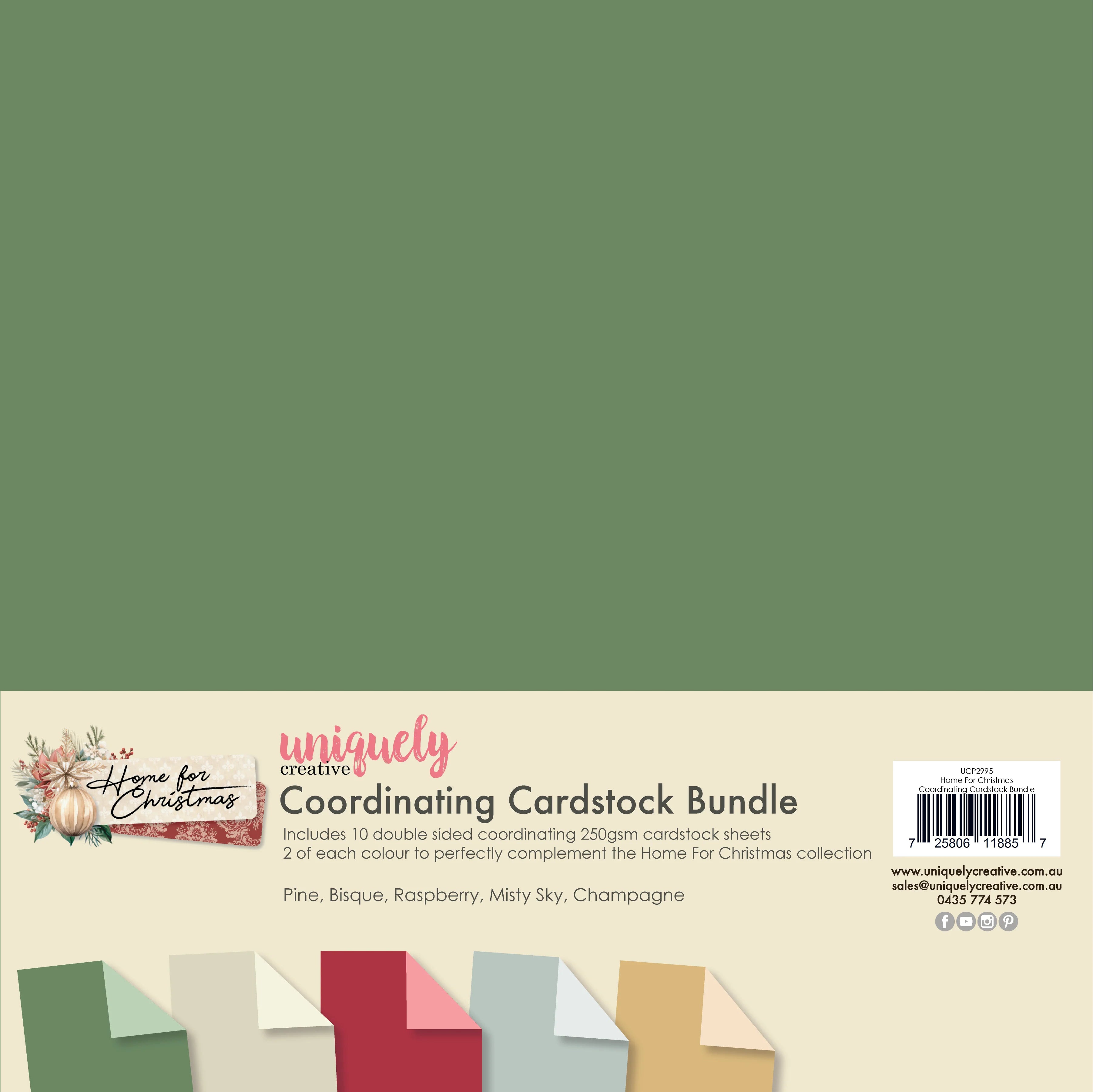 Uniquely Creative Home For Christmas Coordinating Cardstock Bundle – 12x12 textured cardstock in Pine, Bisque, Raspberry, Misty Sky & Champagne