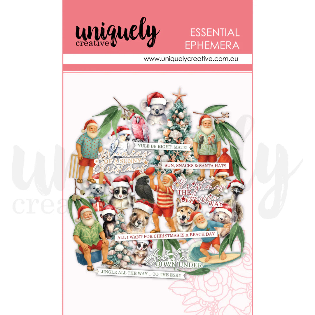 Uniquely Creative Aussie Christmas Ephemera pack with festive die-cut embellishments printed on cardstock