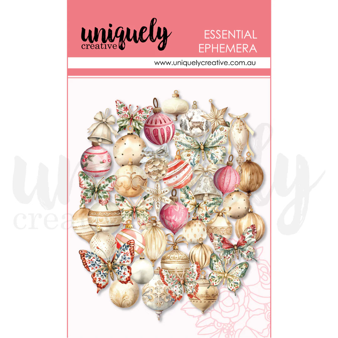 Uniquely Creative Baubles & Butterflies Ephemera pack with festive die-cut embellishments printed on cardstock