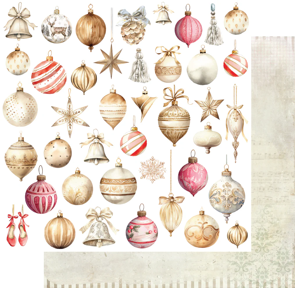 Uniquely Creative Vintage Baubles Paper – Home For Christmas collection, double-sided 210gsm sheet