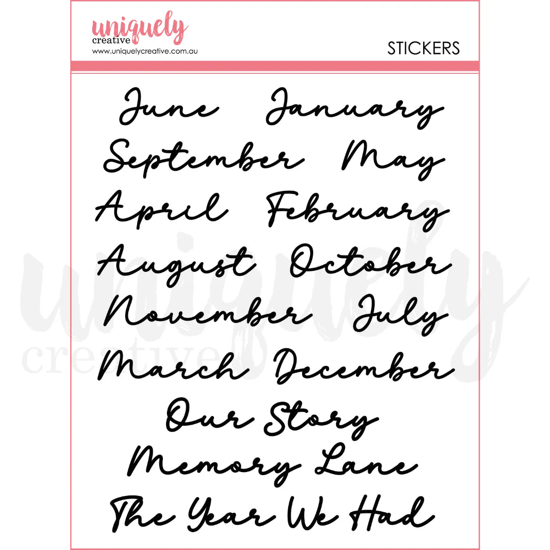 Uniquely Creative - Puffy Script Month Stickers