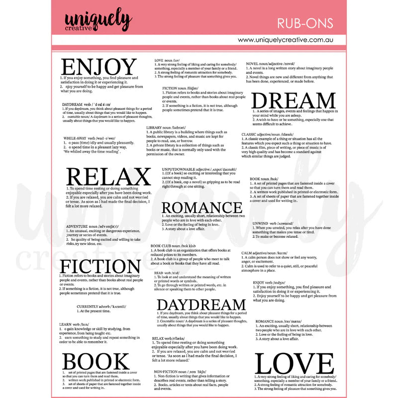 Uniquely Creative - Rub-Ons - Definitions