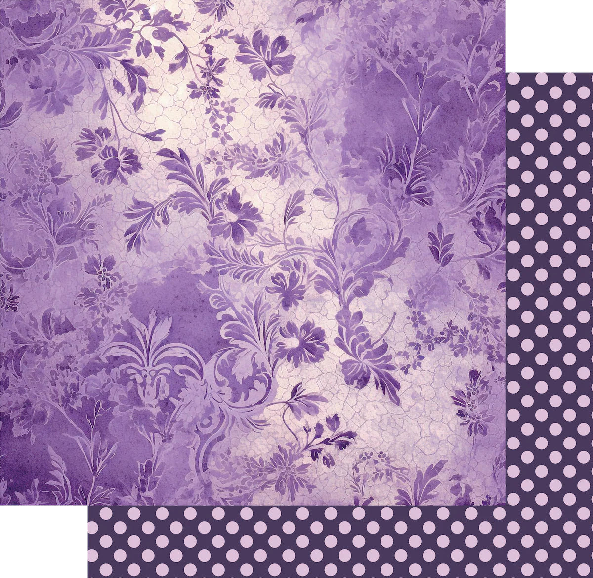 Purple floral and polka dot patterned paper