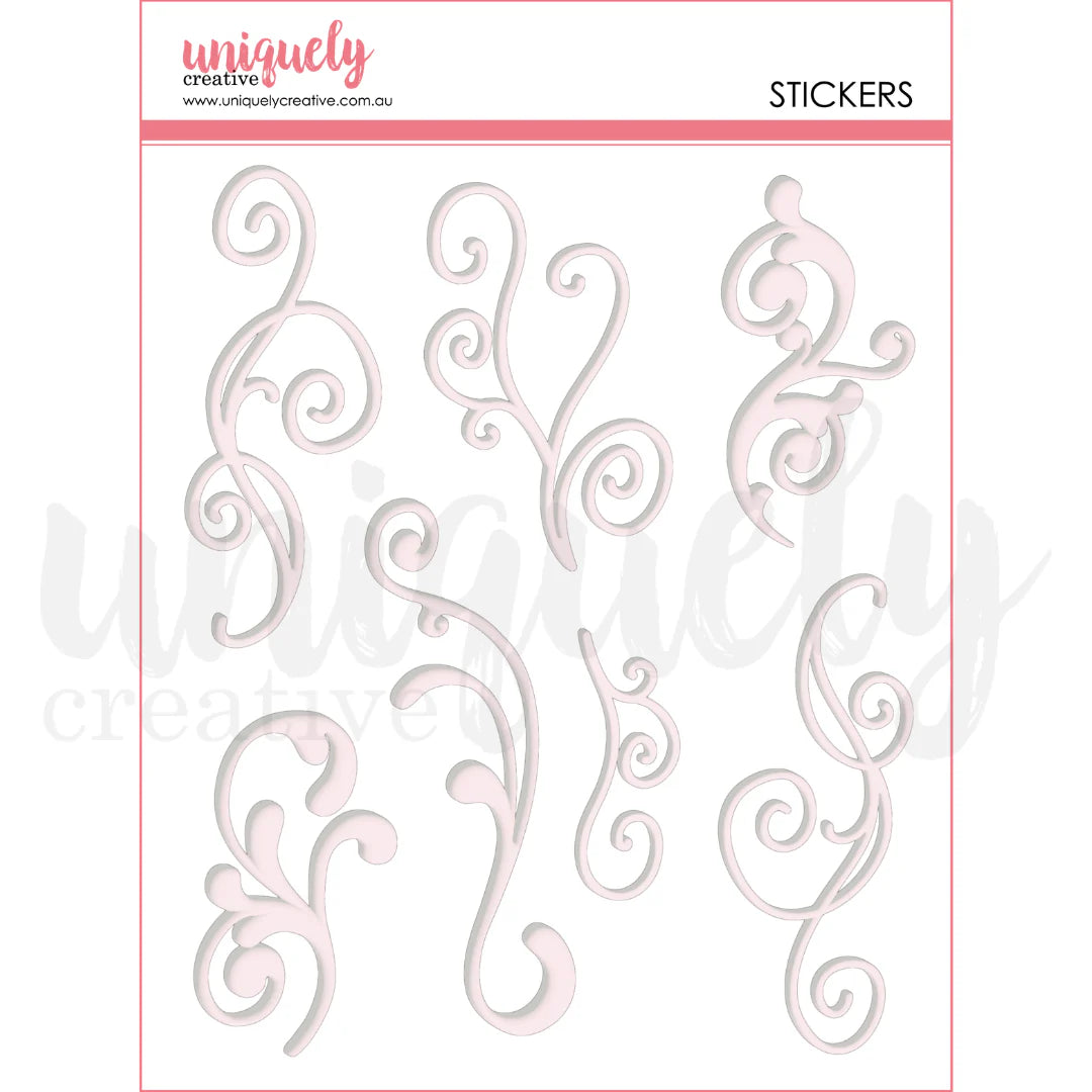 Decorative stickers with intricate designs on a white background, branded 'uniquely creative'.