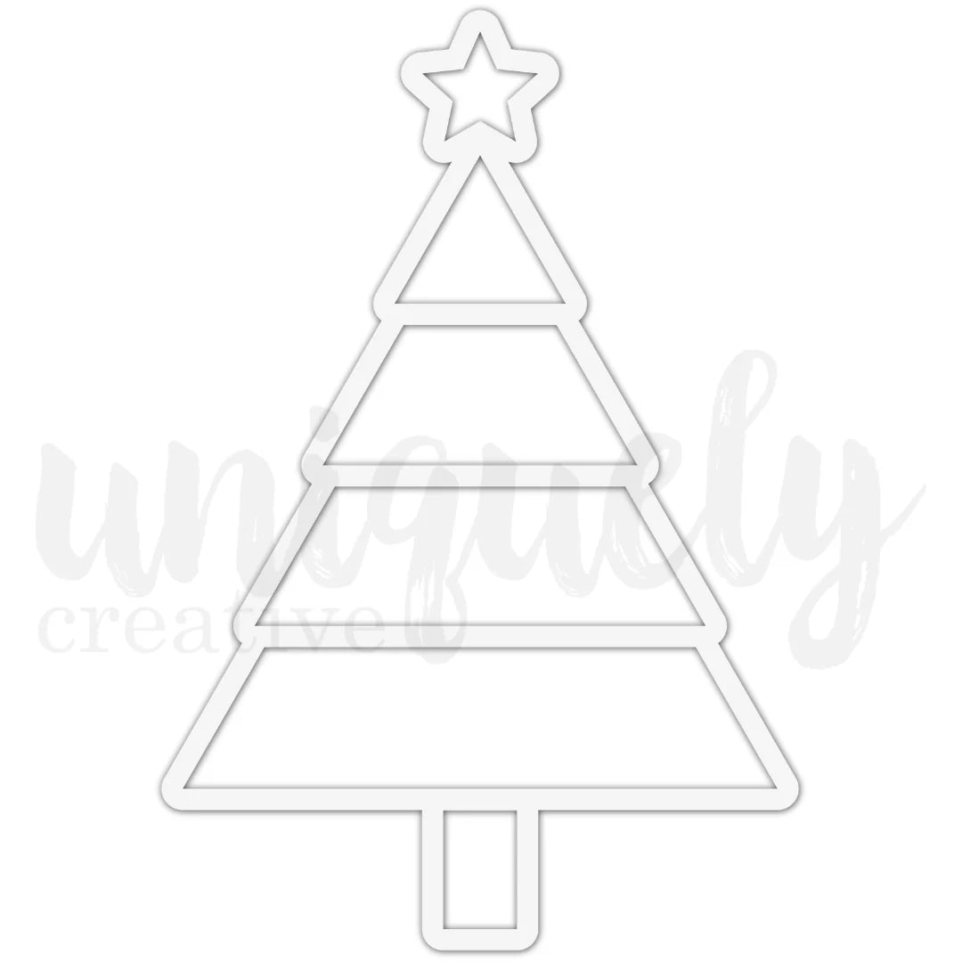Uniquely Creative Christmas Tree Overlay – white overlay featuring festive Christmas tree design for scrapbooking and crafts