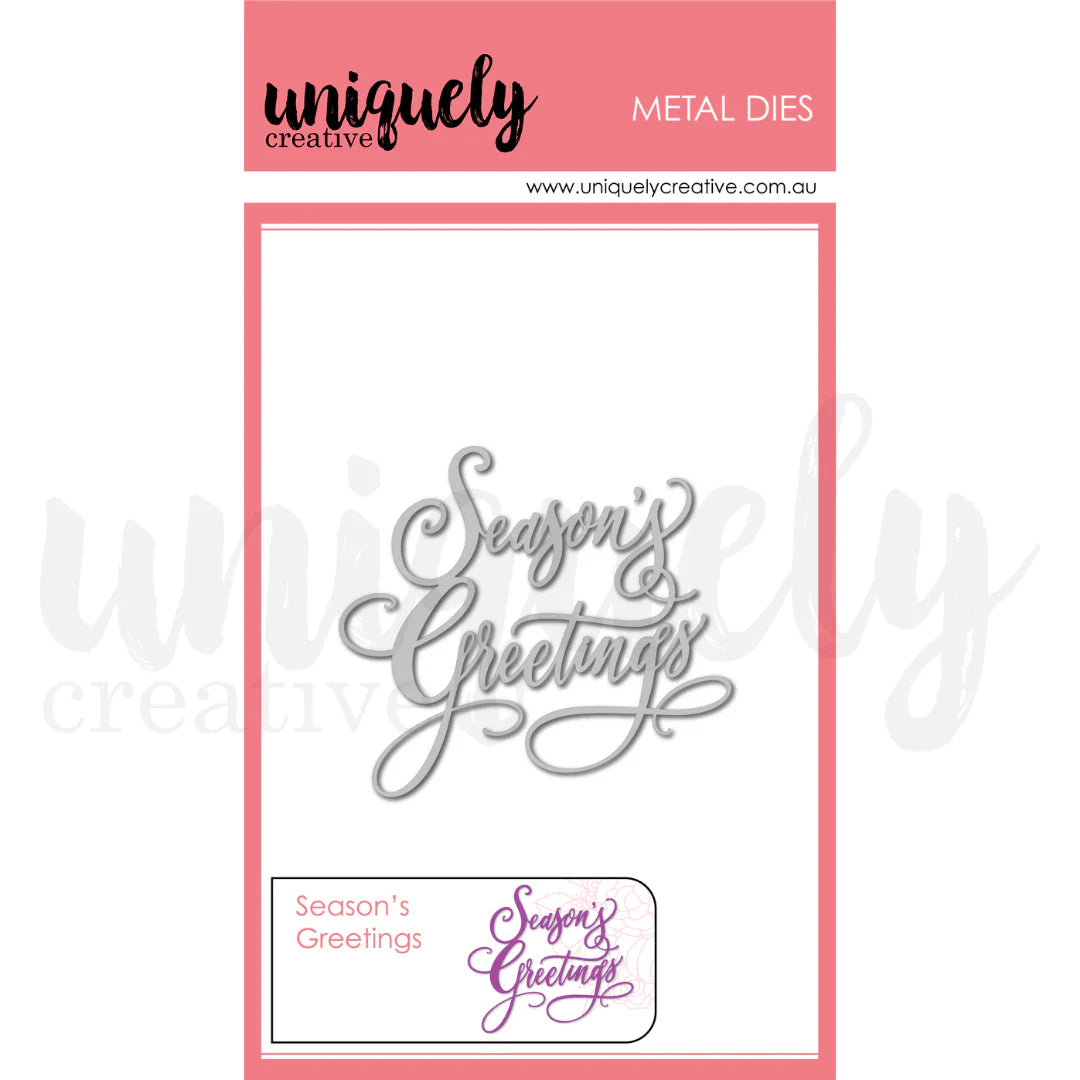 Uniquely Creative Season’s Greetings Die UCD2206 – metal cutting sentiment die for Christmas cardmaking and scrapbooking.
