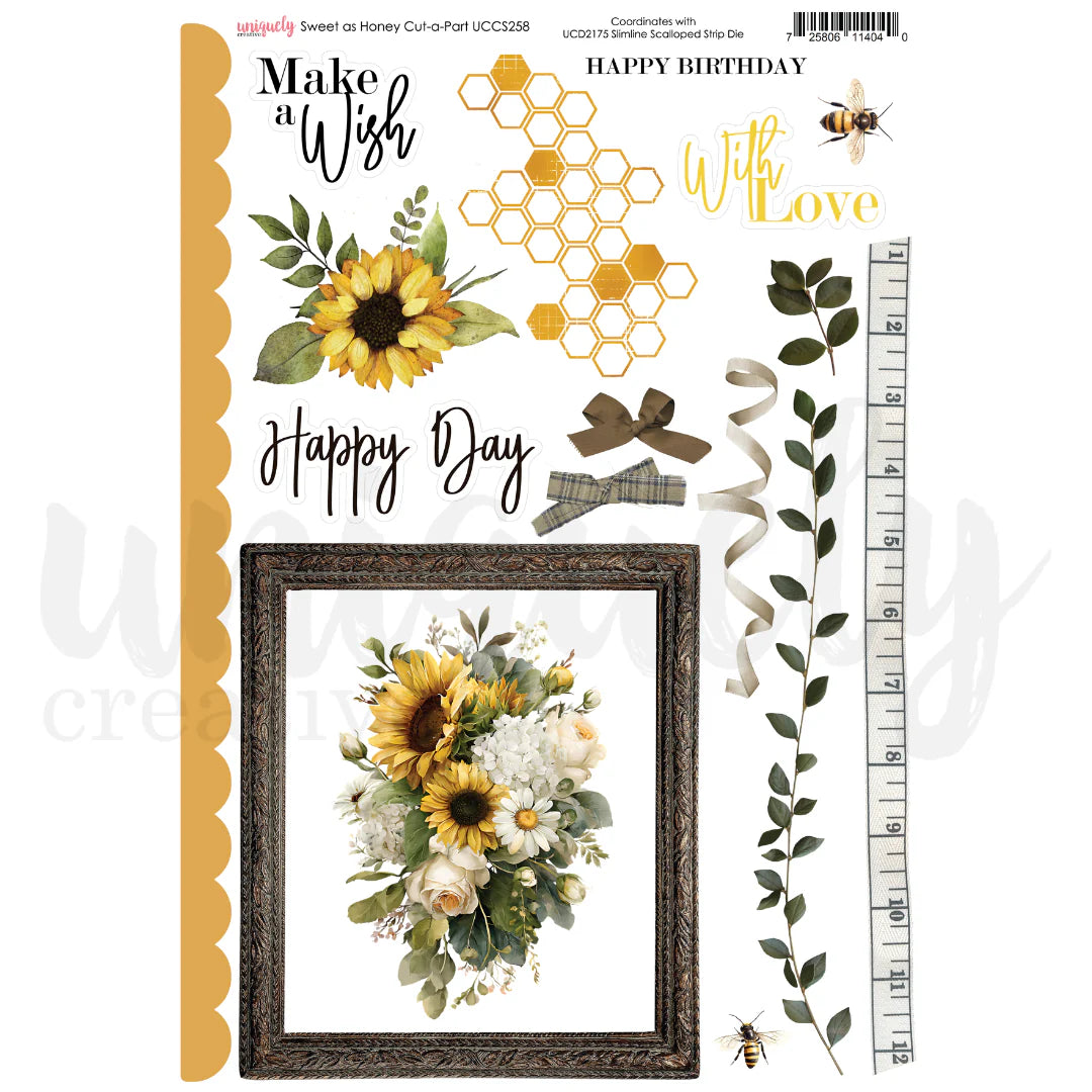 Decorative paper sheet with floral design, text, and embellishments on a white background.