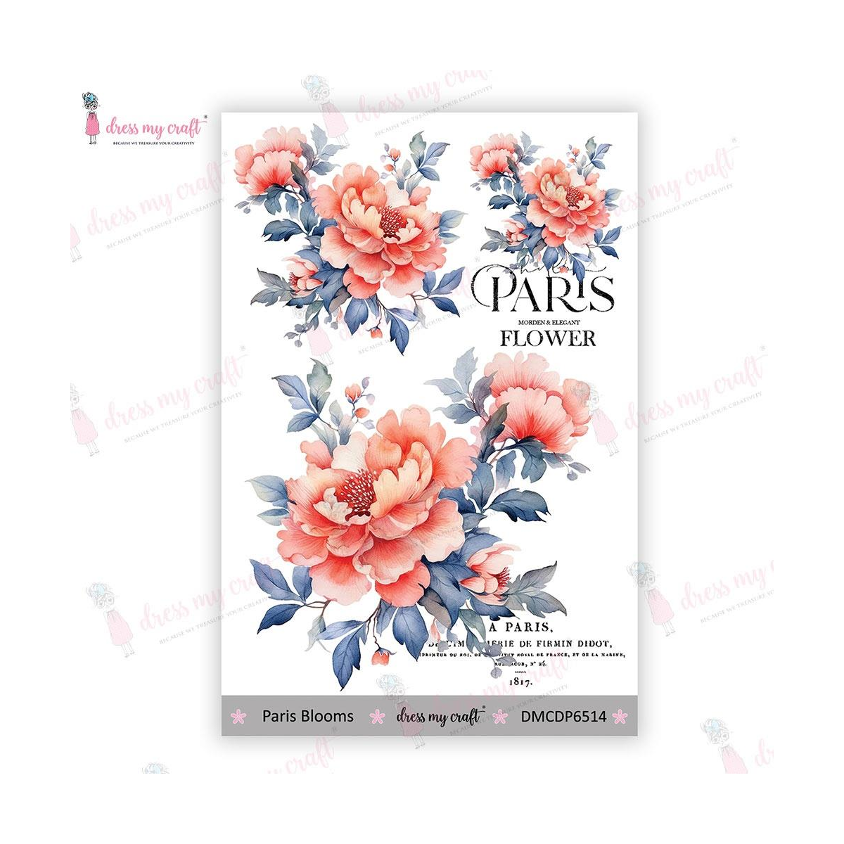 Dress My Craft Mini Transfer Me Sheet 4X6 - Paris Blooms