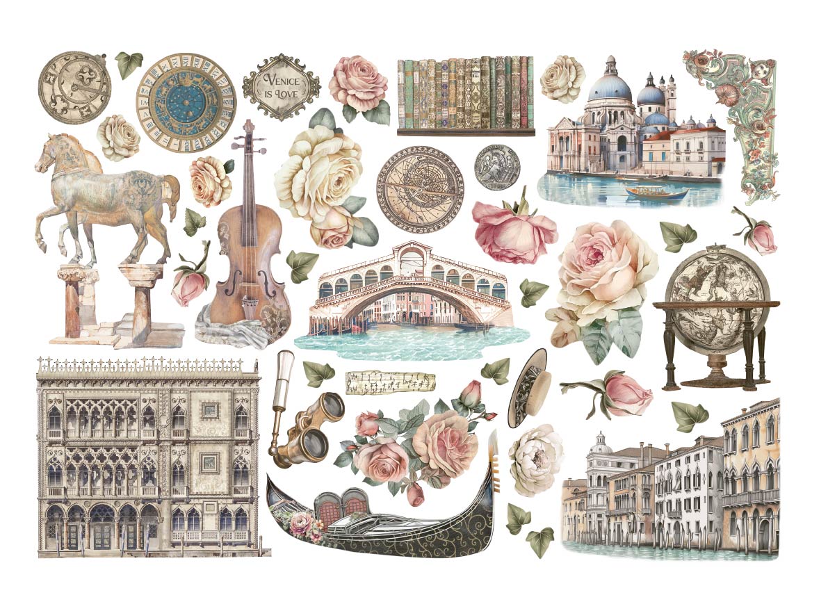 Stamperia Cardstock Ephemera Adhesive Paper Cut Outs - Venice City of Art