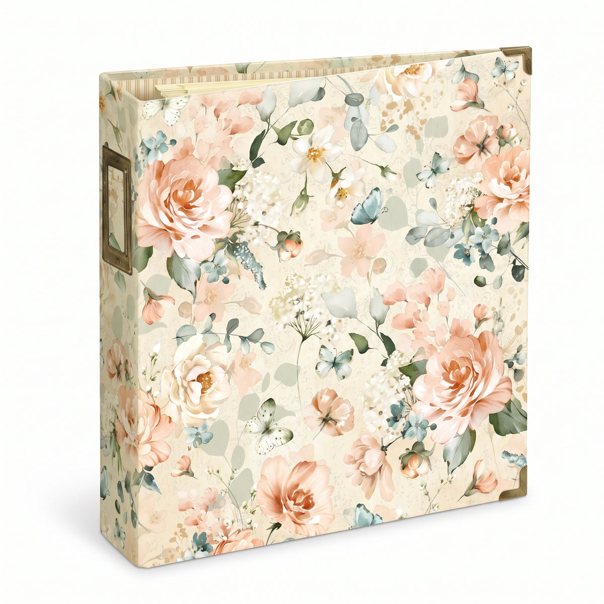 Graphic 45 Vintage Rose binder album with floral cover and antique brass spine label
