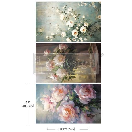 Floral wall art with measurements on a white background