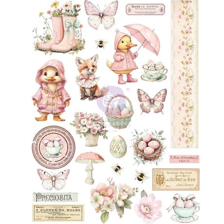 Collection of vintage-style illustrations featuring ducks, foxes, butterflies, and floral elements on a white background.