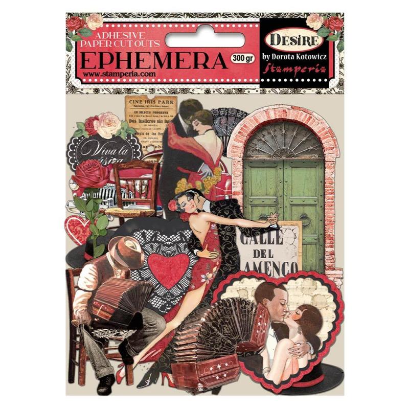 Stamperia Desire adhesive paper ephemera pack with vintage romance, roses, dancers, musician and doorway cut-out designs