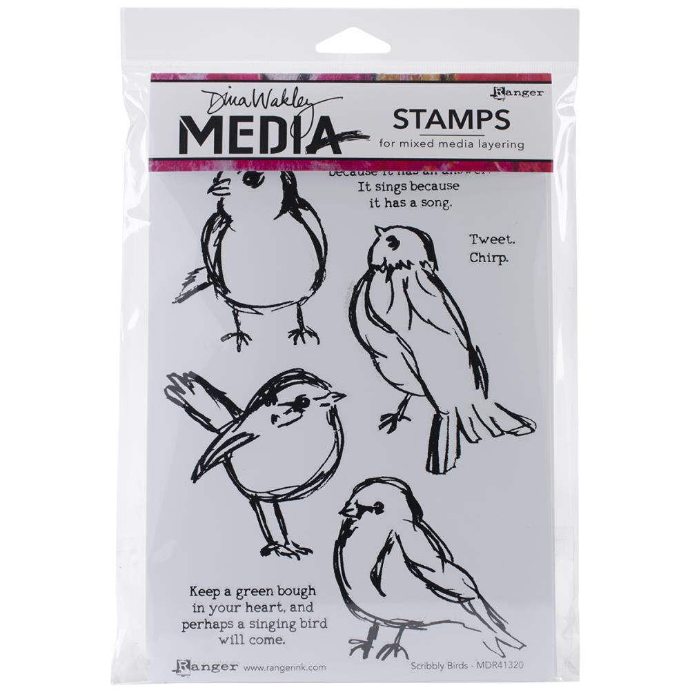 Dina Wakley Media Cling Stamps - Scribbly Birds