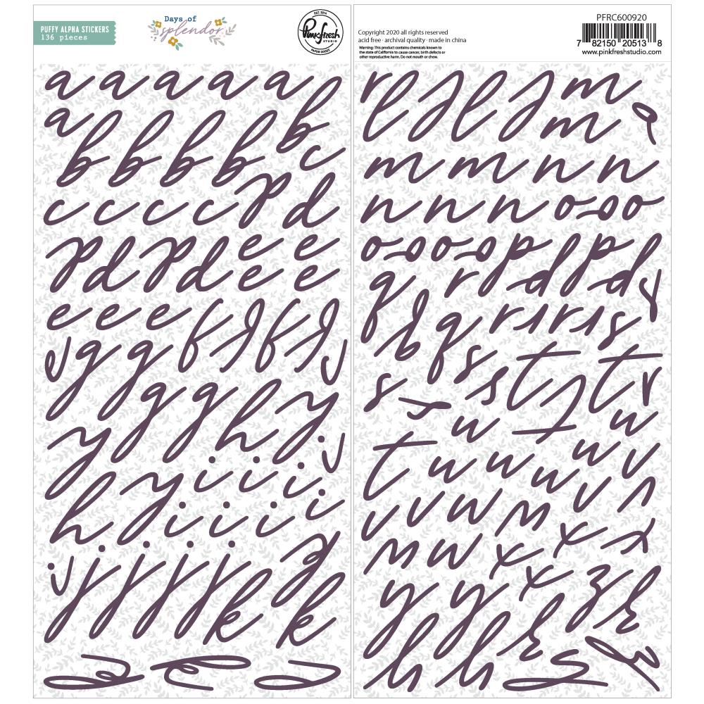 PinkFresh Puffy Alpha Stickers - Days Of Splendor
