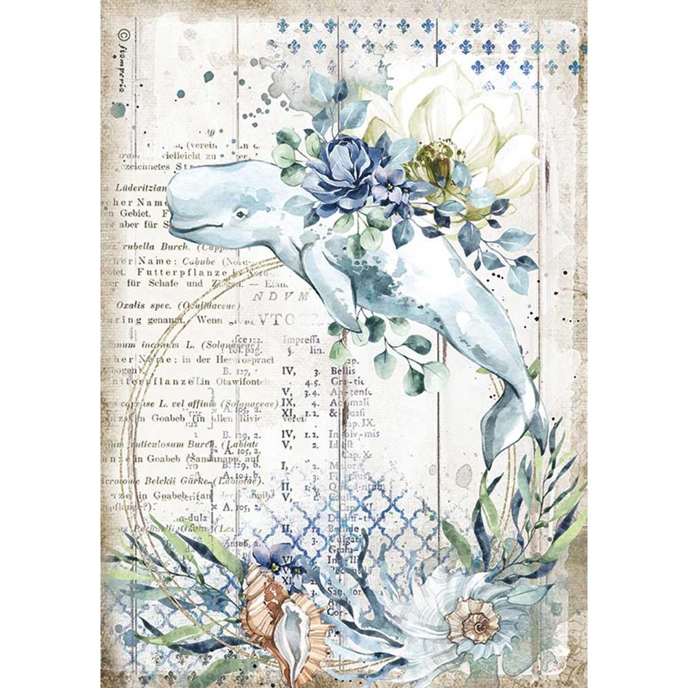 Stamperia Rice Paper Sheet A4 - Sea Dream Whale, Romantic