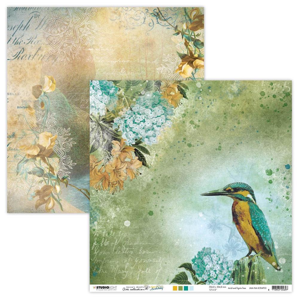 Jenine's Mindful Art New Awakening Double-Sided Cardstock - NR. 33, Kingfisher & Waterfall