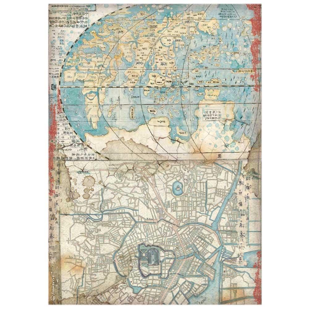 Stamperia Rice Paper Sheet A4 - Map. Sir Vagabond In Japan