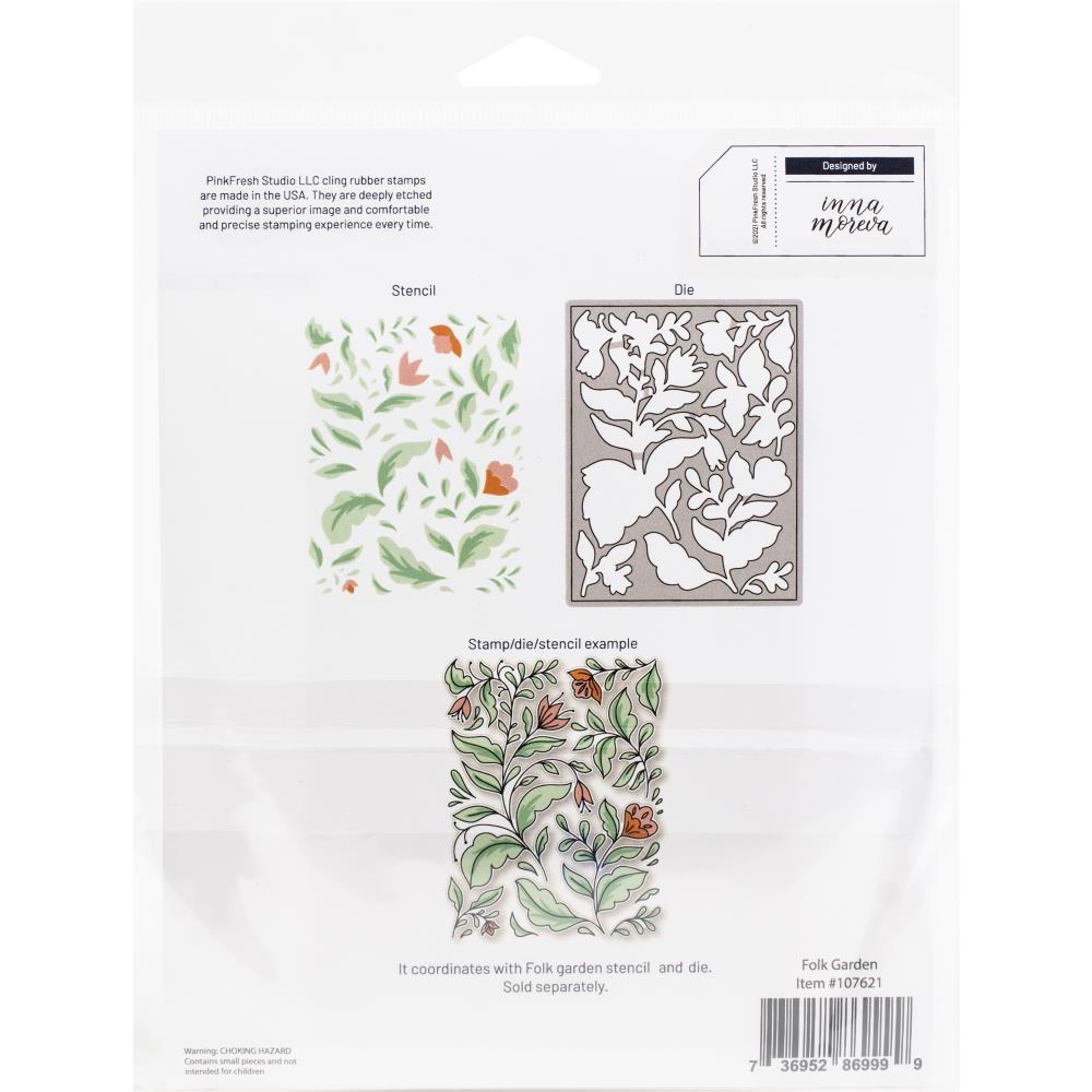 Pinkfresh Studio Cling Rubber Background Stamp A2 - Folk Garden.