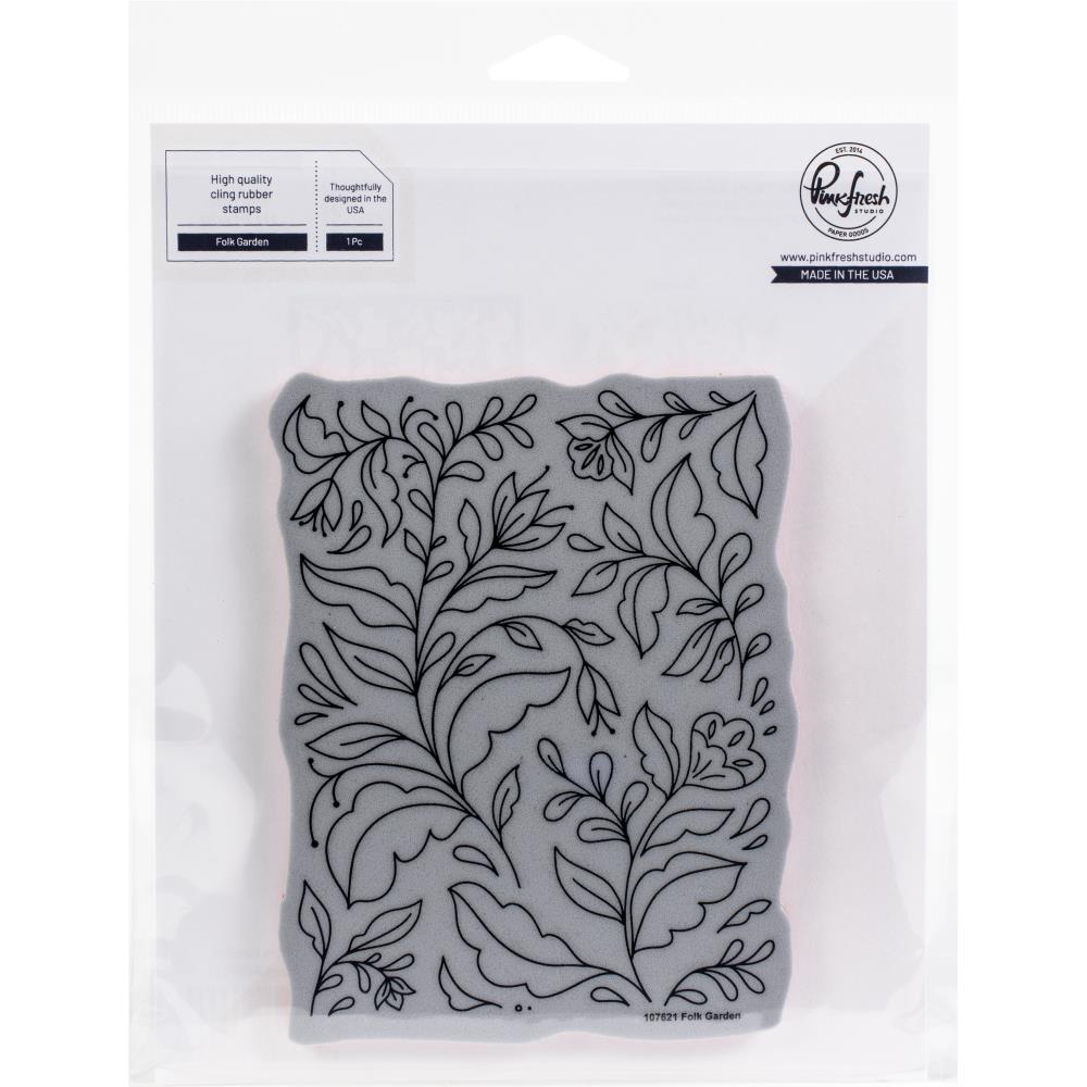 Pinkfresh Studio Cling Rubber Background Stamp A2 - Folk Garden