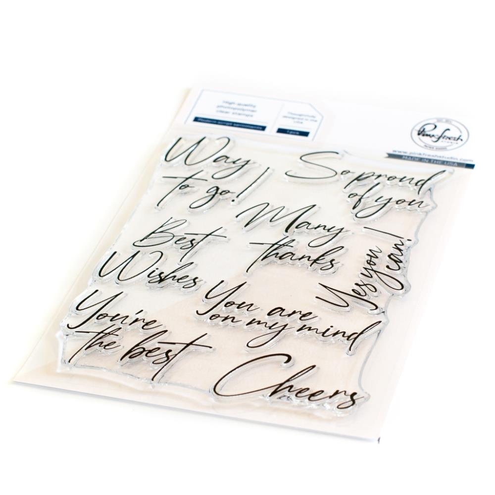 Pinkfresh Studio Clear Stamp Set - Modern Script Sentiments
