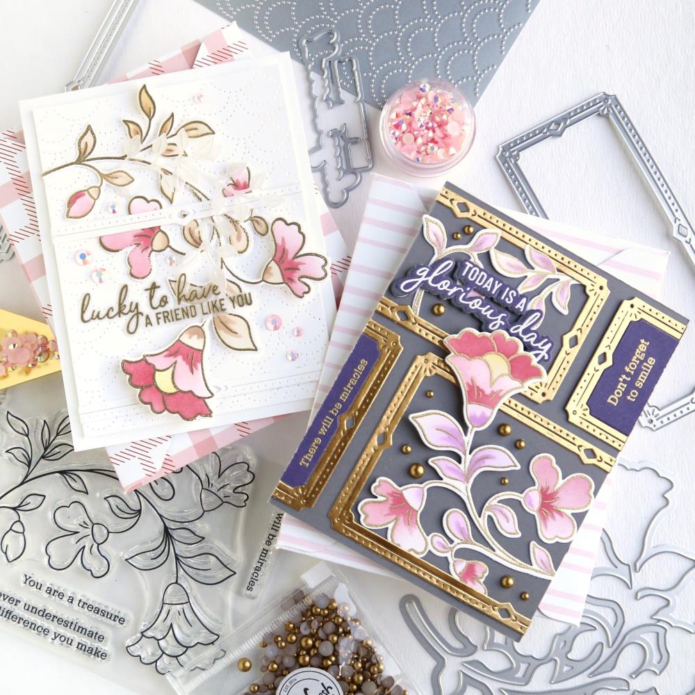 Pinkfresh Studio Stencil - Folk Floral Stem Layering