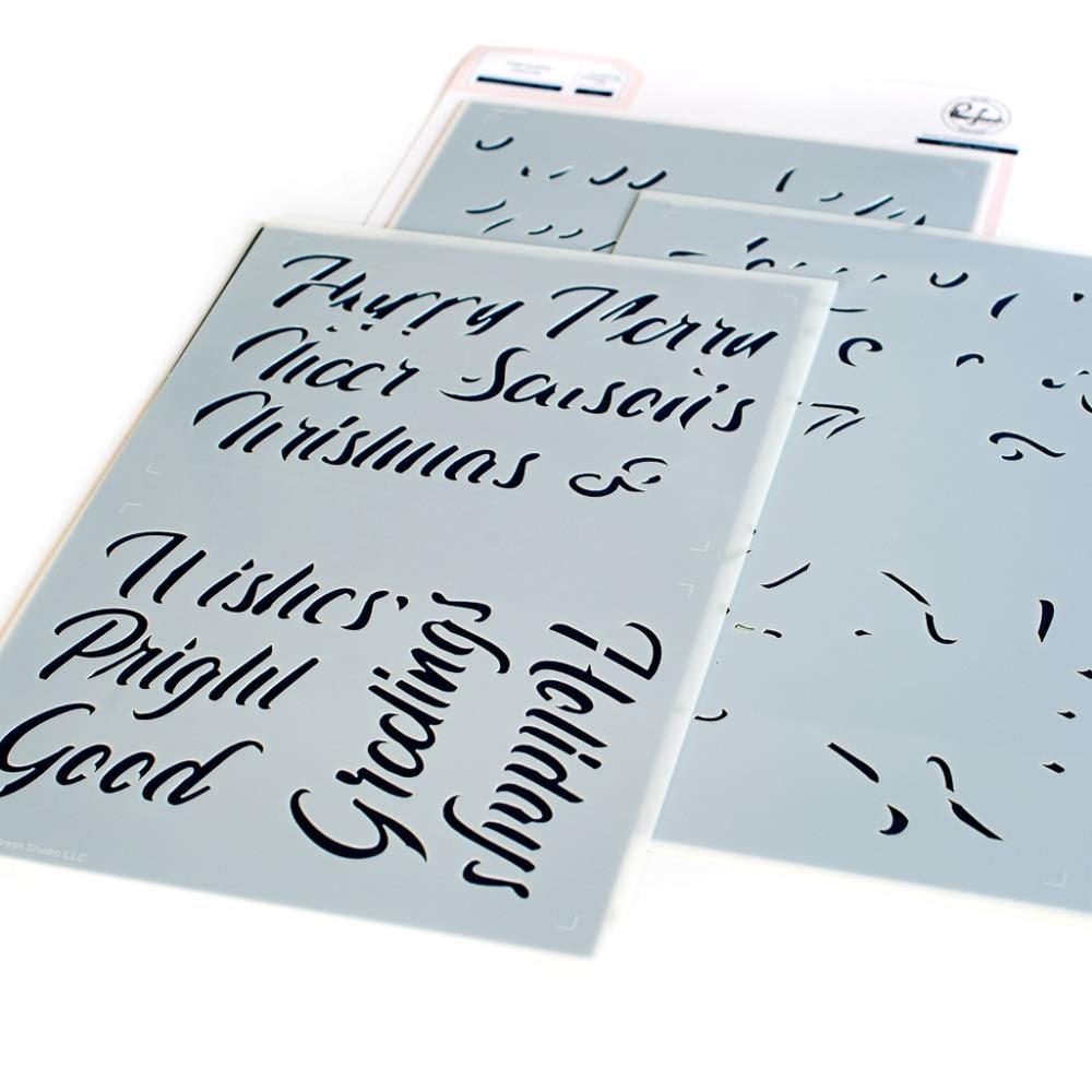 Pinkfresh Studio Stencil - Brushed Sentiments Holiday Layering