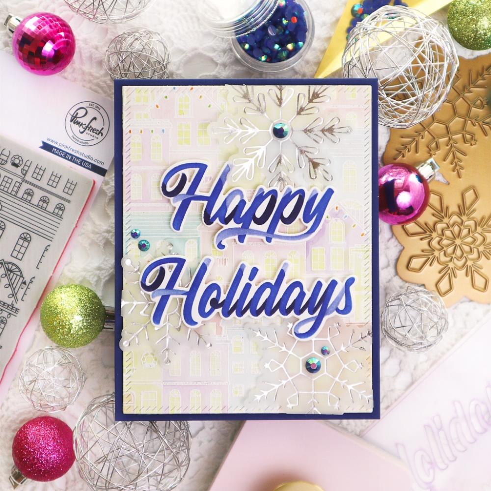 Pinkfresh Studio Stencil - Brushed Sentiments Holiday Layering