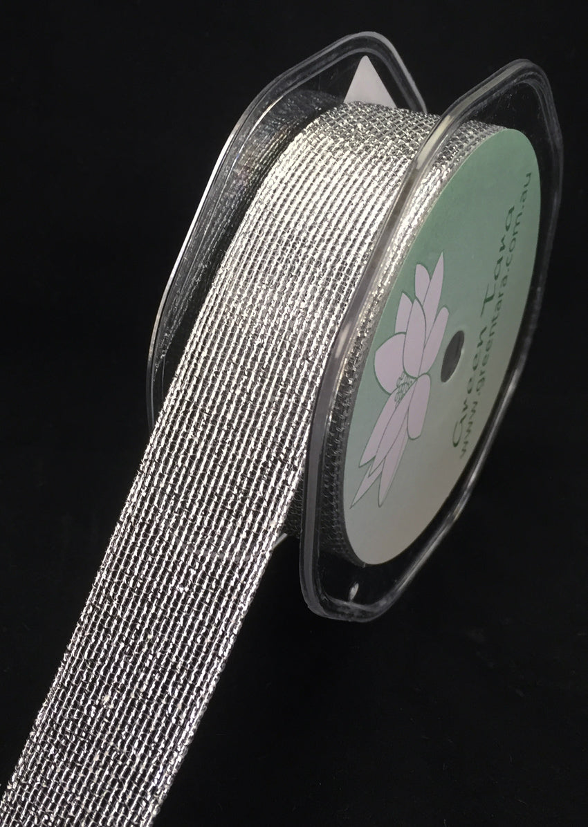 25mm Metallic Mesh Ribbon - Silver