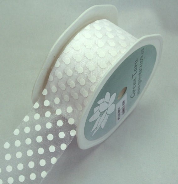 38mm Polka Dot Organza Ribbon - White - Crafty Divas