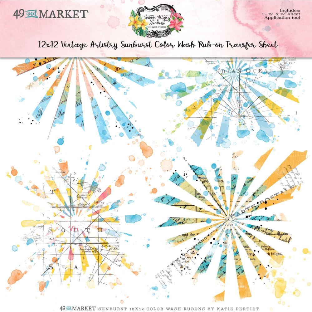 49 And Market Rub-Ons 12X12 - Color Wash Vintage Artistry Sunburst - Crafty Divas