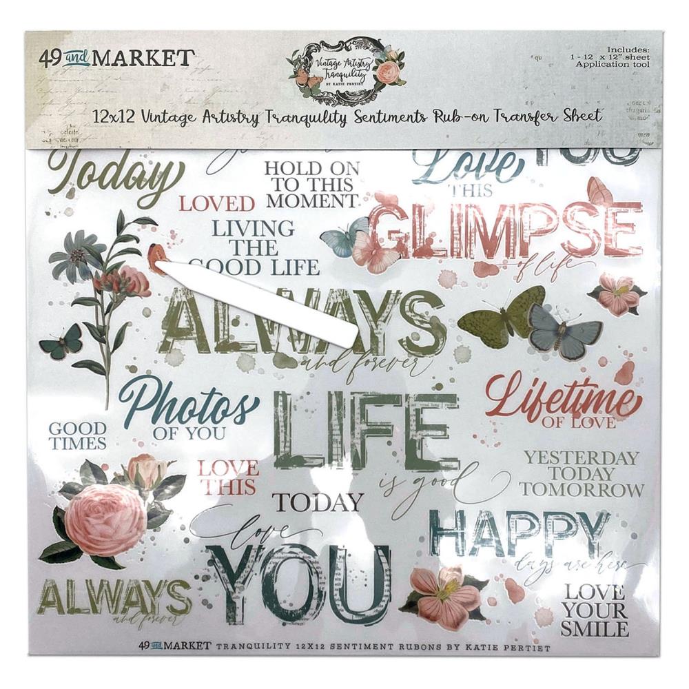 49 And Market Rub-Ons 12X12 - Vintage Artistry Tranquility Sentiments - Crafty Divas