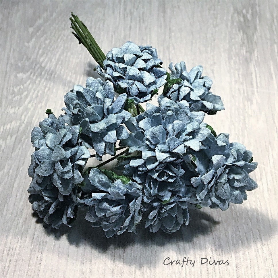 Mulberry Aster Daisies- Vintage Blue