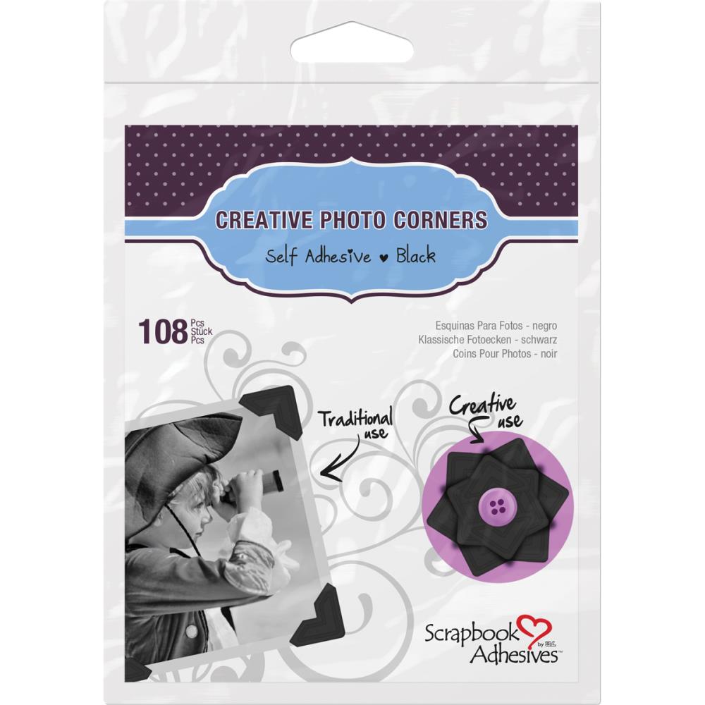 Scrapbook Adhesives Paper Photo Corners Self-Adhesive - Black