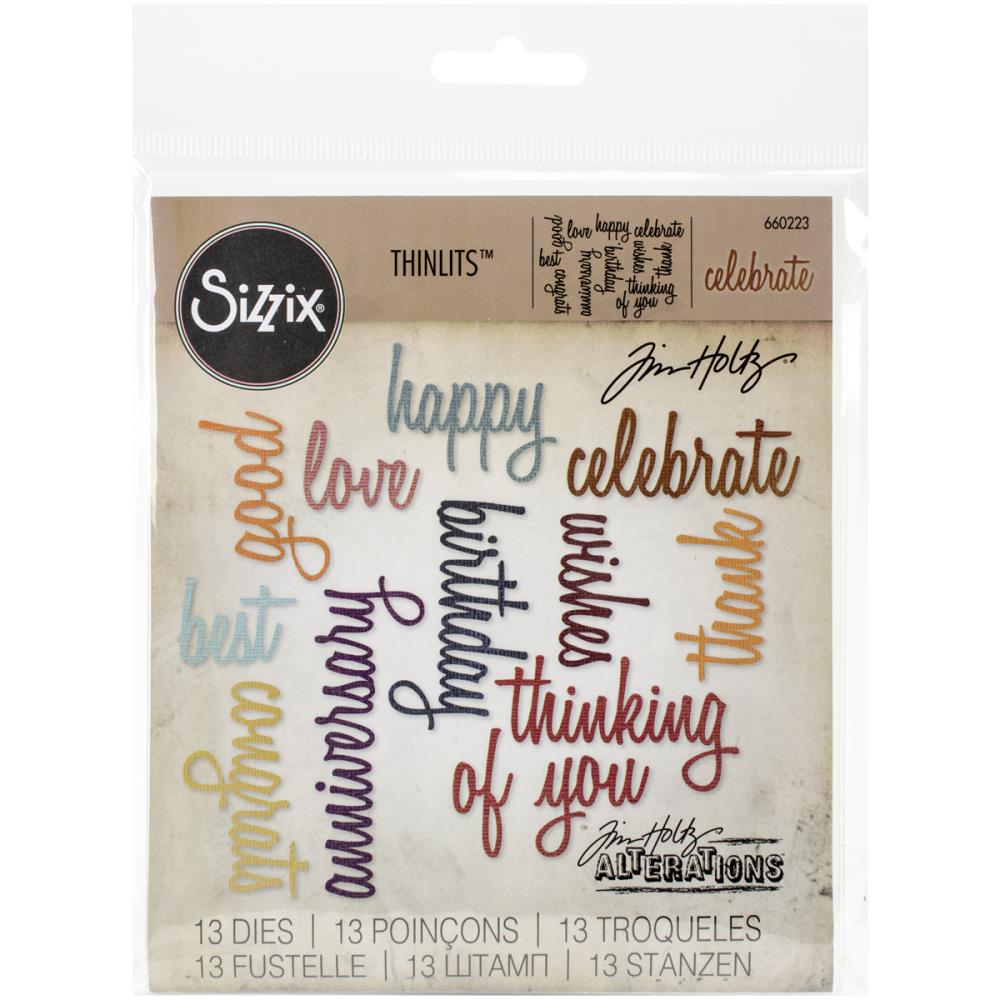 Sizzix Thinlits Dies - Celebration Script Words - By Tim Holtz
